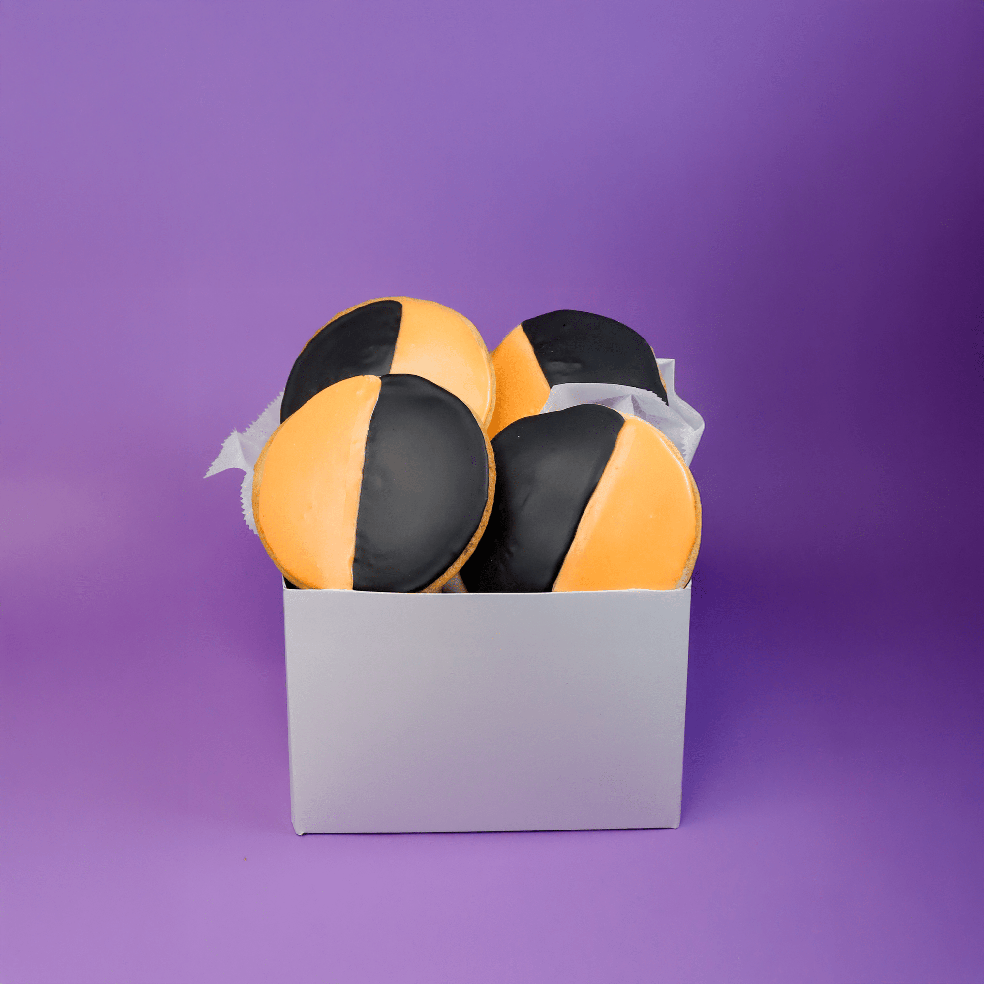 Box of Halloween Black & Orange Cookies — cookies from Funny Face Bakery NYC, order online or visit us in New York City